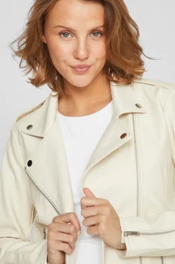 Vila Chaqueta biker polipiel Beige Discount