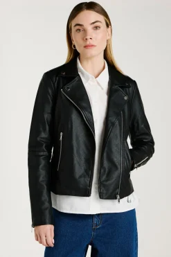 Vila Chaqueta biker polipiel Negro New