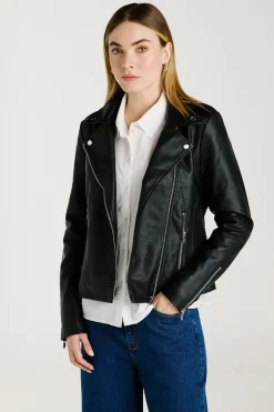 Vila Chaqueta biker polipiel Negro New