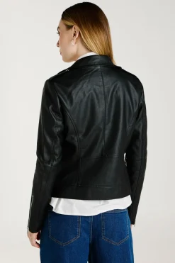 Vila Chaqueta biker polipiel Negro New