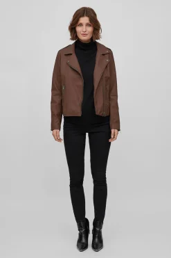 Vila Chaqueta biker polipiel Marrón Outlet