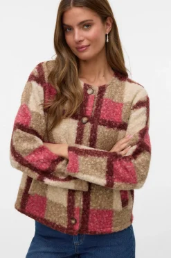 Vero Moda Chaqueta borrego estampado de cuadros Rosa Online