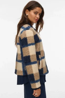 Vero Moda Chaqueta borrego estampado de cuadros Azul marino Discount