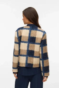 Vero Moda Chaqueta borrego estampado de cuadros Azul marino Discount