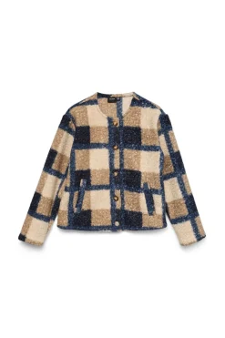 Vero Moda Chaqueta borrego estampado de cuadros Azul marino Discount