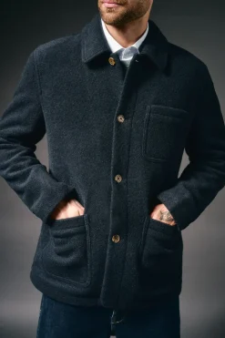 OOTO Chaqueta bouclé cuello camisero Azul marino New