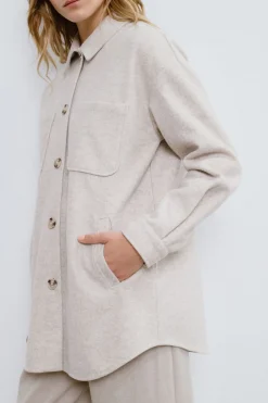 Vila Chaqueta camisera abotonada Beige New