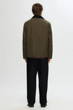 Selected Chaqueta con cuello de pana repelente al agua. Verde Outlet