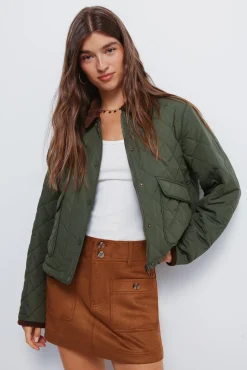 Springfield Chaqueta corta acolchada cuello pana kaki Online