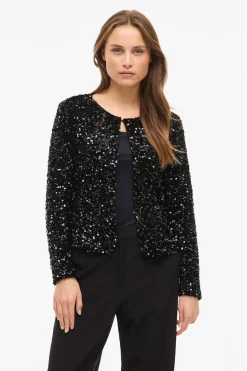 Vila Chaqueta corta con lentejuelas Negro New