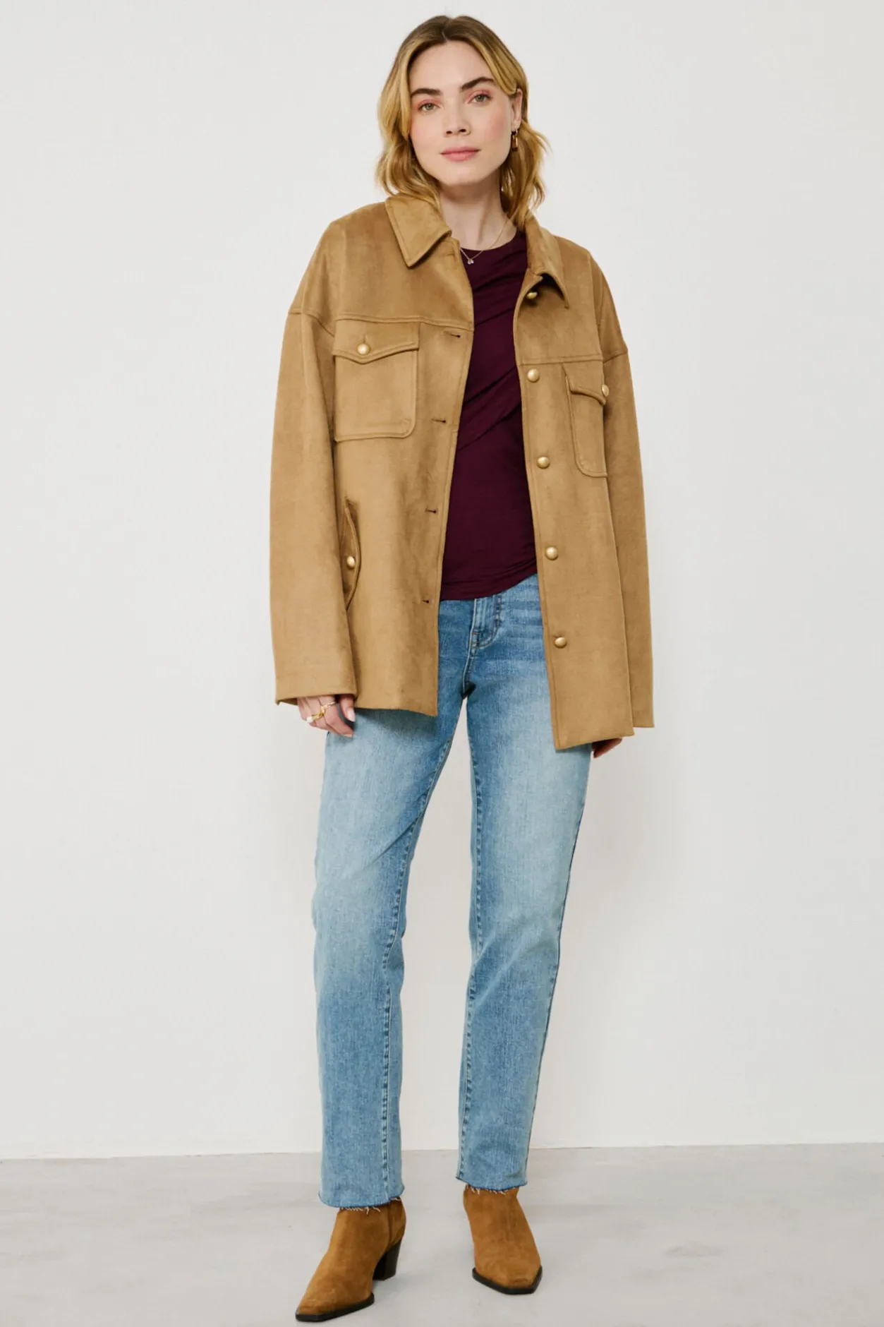 Vila Chaqueta de antelina abotonada Camel Sale