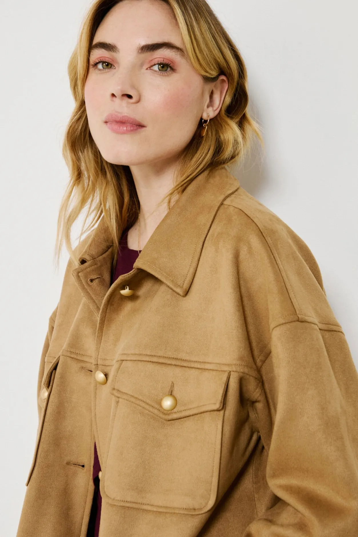 Vila Chaqueta de antelina abotonada Camel Sale