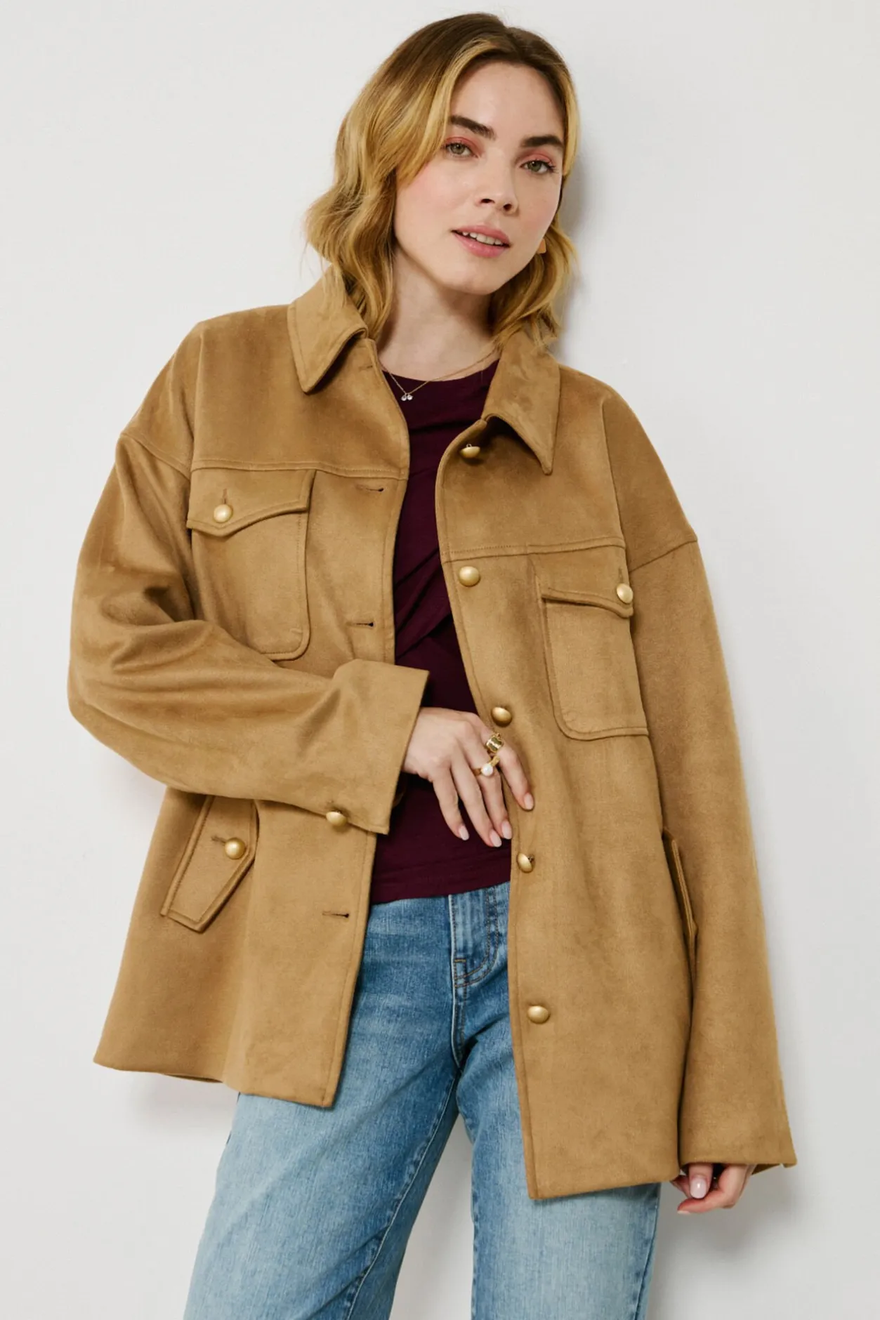 Vila Chaqueta de antelina abotonada Camel Sale