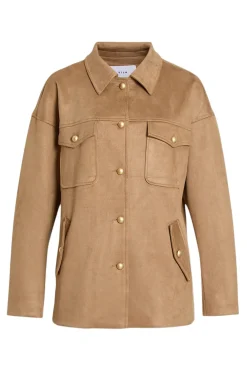 Vila Chaqueta de antelina abotonada Camel Sale