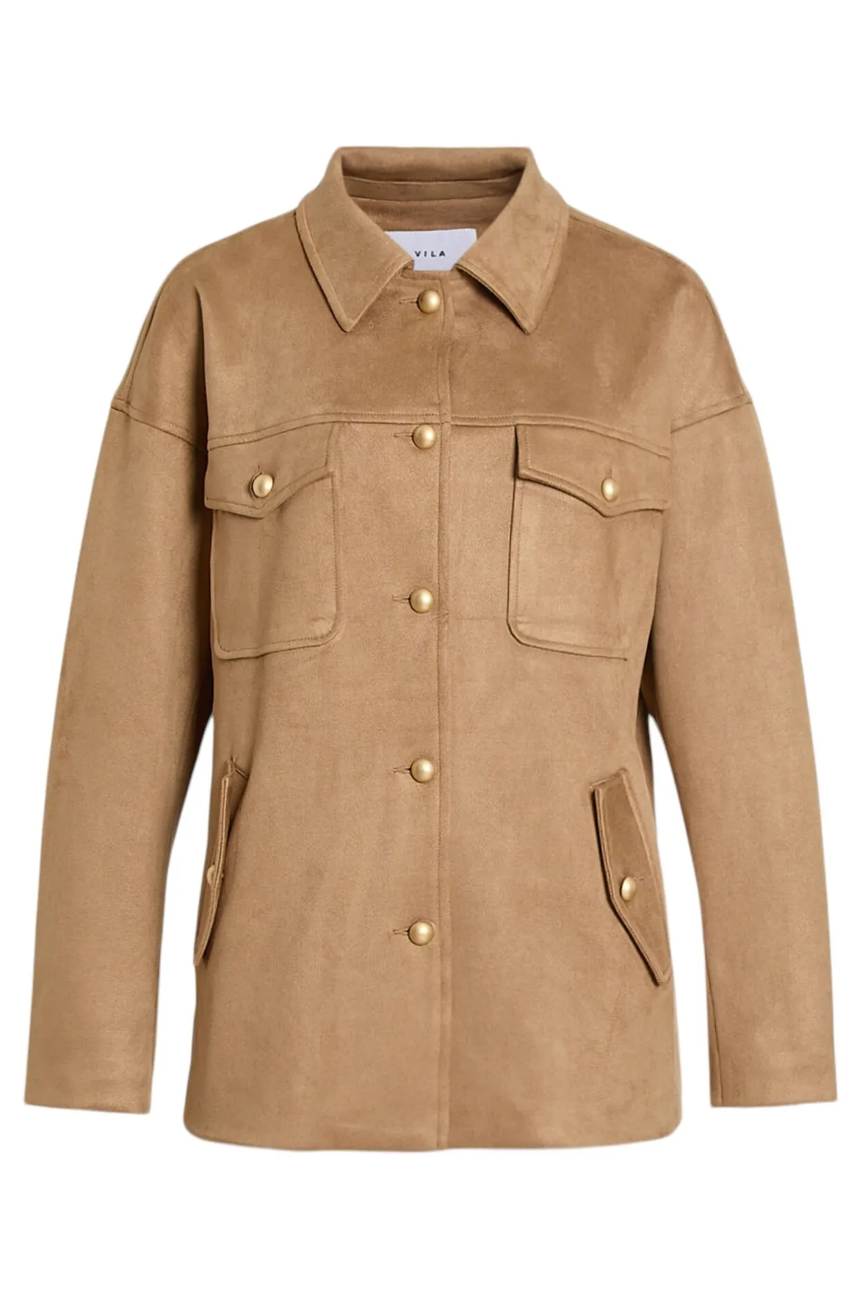Vila Chaqueta de antelina abotonada Camel Sale