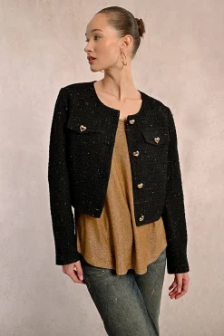 Molly Bracken Chaqueta de manga larga detalle corazones Negro Clearance