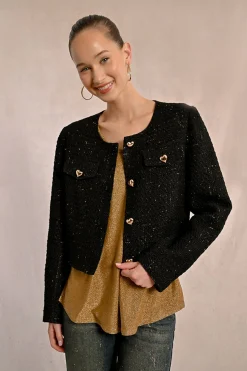 Molly Bracken Chaqueta de manga larga detalle corazones Negro Clearance