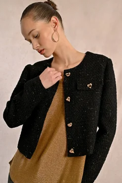 Molly Bracken Chaqueta de manga larga detalle corazones Negro Clearance