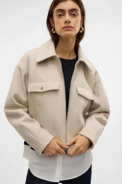 Vero Moda Chaqueta fieltro manga larga Beige Best