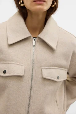 Vero Moda Chaqueta fieltro manga larga Beige Best