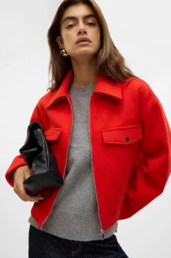 Vero Moda Chaqueta fieltro manga larga Rojo