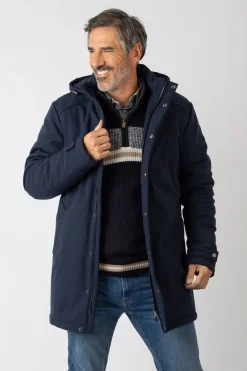 Privata Chaqueta larga con capucha Azul marino Sale