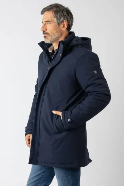 Privata Chaqueta larga con capucha Azul marino Sale