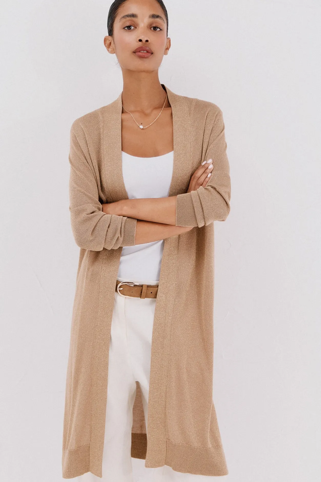 Cortefiel Chaqueta larga lurex Dorado Best