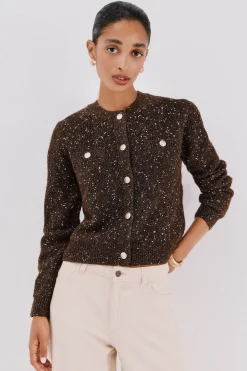 Cortefiel Chaqueta lúrex botones Marr&oacute;n oscuro Hot