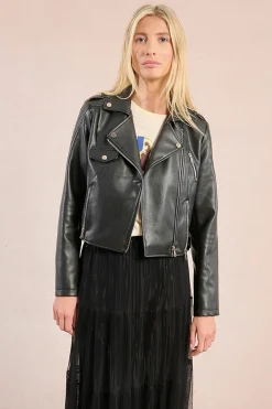Molly Bracken Chaqueta motera en tejido efecto cuero Negro Hot