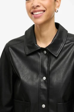 Vila Chaqueta polipiel abotonada Negro