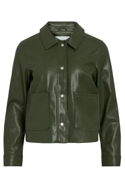 Vila Chaqueta polipiel abotonada Kaki Sale