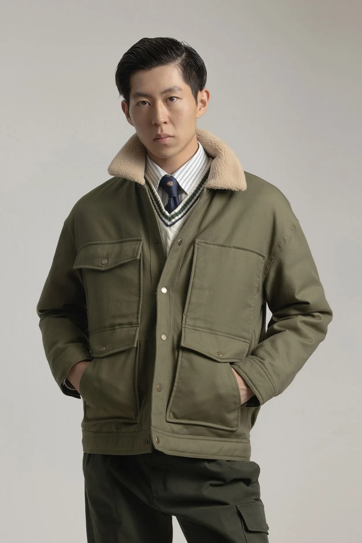 PuroEGO Chaqueta worker cuello borreguillo Verde Outlet