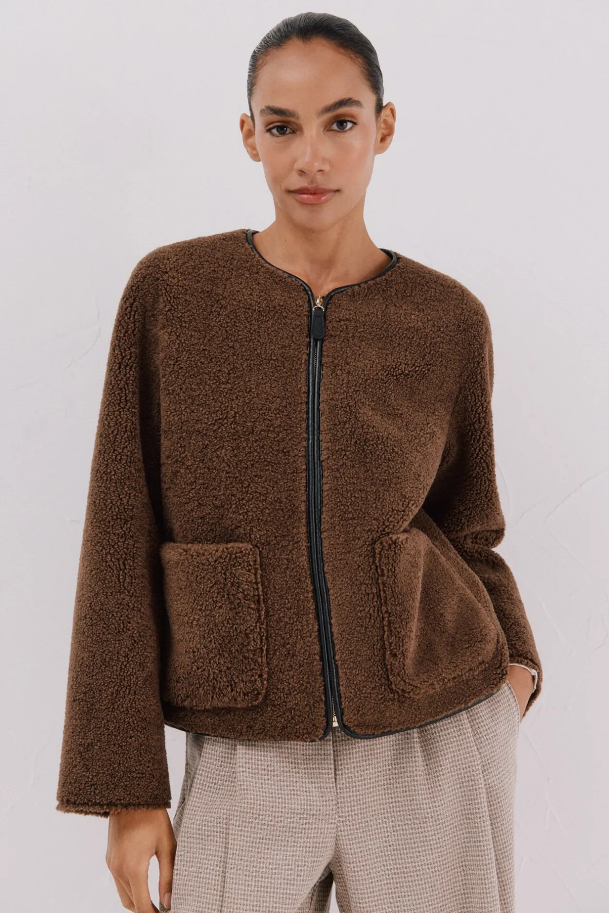 Cortefiel Chaquetón en efecto doble faz Marrón oscuro Sale