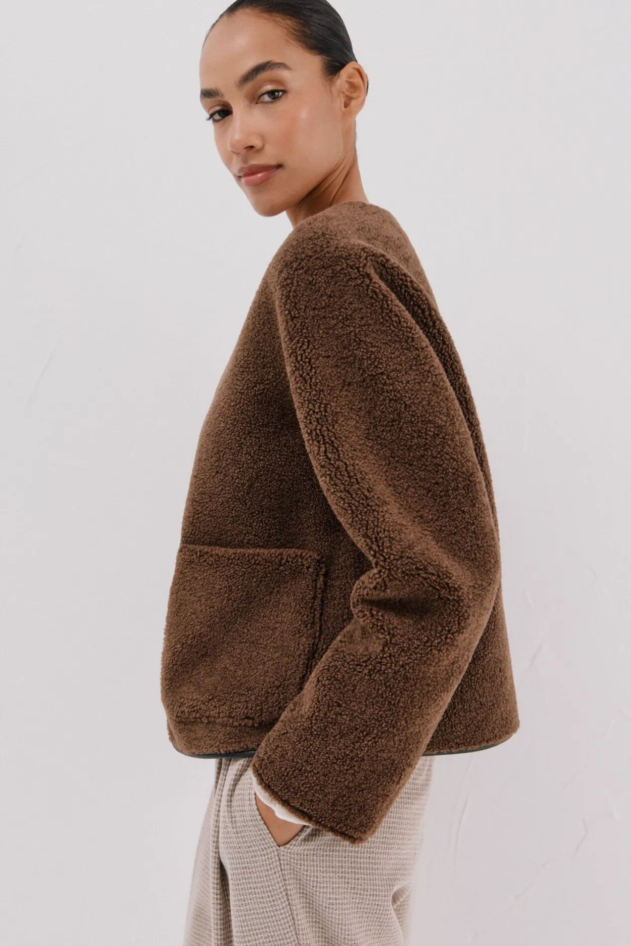 Cortefiel Chaquetón en efecto doble faz Marrón oscuro Sale