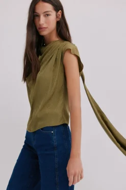 Hoss Intropia Charlotte. Top drapeado Kaki Discount