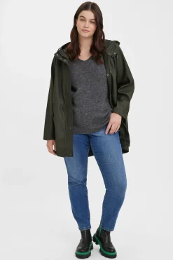 Vero Moda Curve Chubasquero con capucha Curve Verde oscuro Clearance