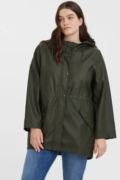 Vero Moda Curve Chubasquero con capucha Curve Verde oscuro Clearance