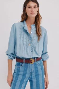 Hoss Intropia Cintia. Blusa con volante en la tapeta Azul New