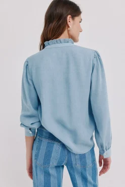 Hoss Intropia Cintia. Blusa con volante en la tapeta Azul New