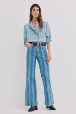 Hoss Intropia Cintia. Blusa con volante en la tapeta Azul New