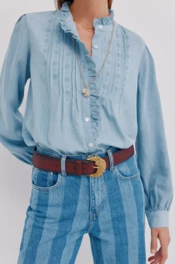 Hoss Intropia Cintia. Blusa con volante en la tapeta Azul New