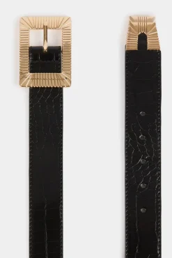 Morgan Cinturón con efecto cocodrilo Negro Discount