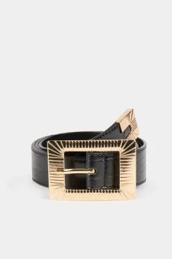 Morgan Cinturón con efecto cocodrilo Negro Discount