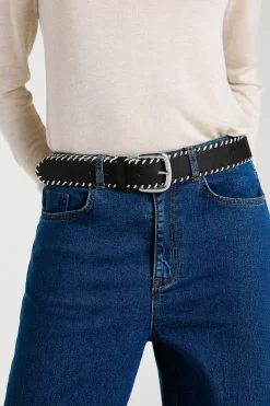 Vila Cinturón de piel con pespuntes Negro Hot