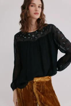 Hoss Intropia Claire. Blusa bordada Azul marino Sale