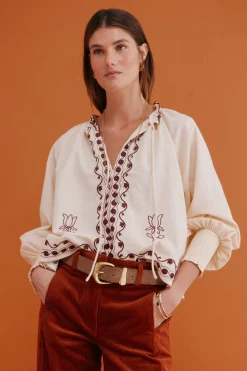 Hoss Intropia Claudia. Blusa bordada Marfil Outlet