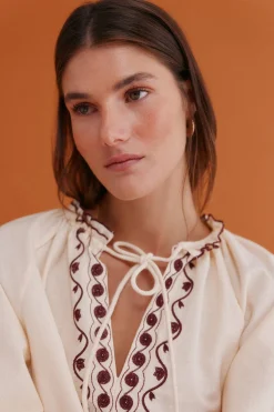 Hoss Intropia Claudia. Blusa bordada Marfil Outlet