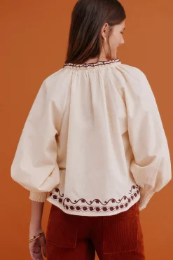 Hoss Intropia Claudia. Blusa bordada Marfil Outlet