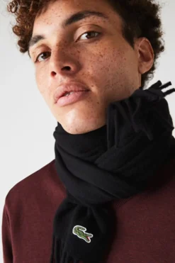 Lacoste Conjunto de bufanda unisex de fieltro de lana y cachemir Negro Outlet